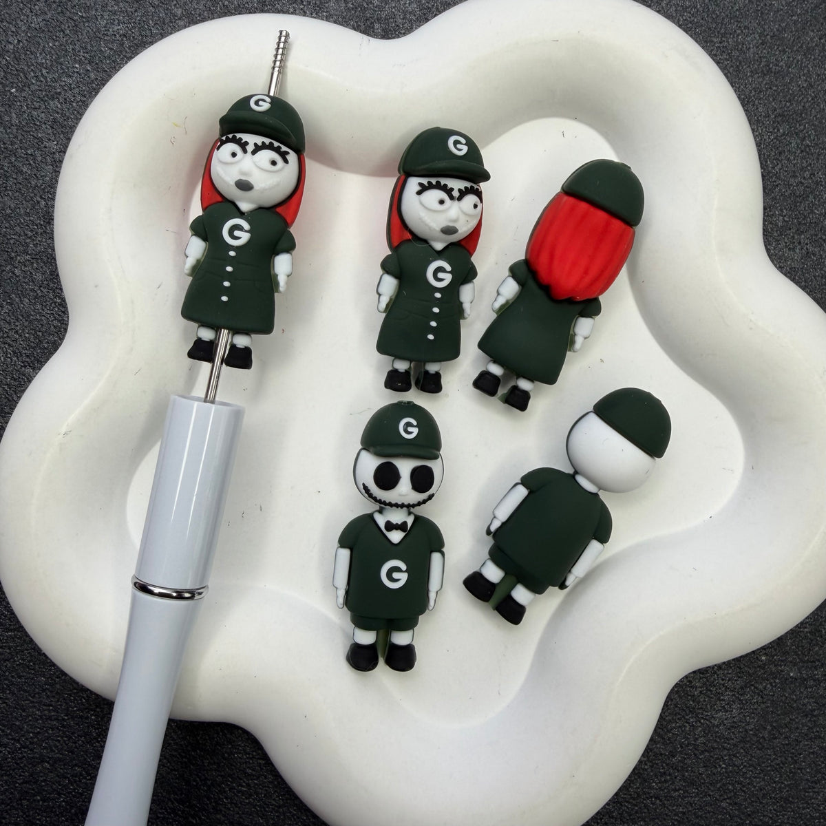 3D Silicone Football Mascot Focal Beads, Spooky Characters in Team Jersey Beads for DIY Beadable Pens & Keychains