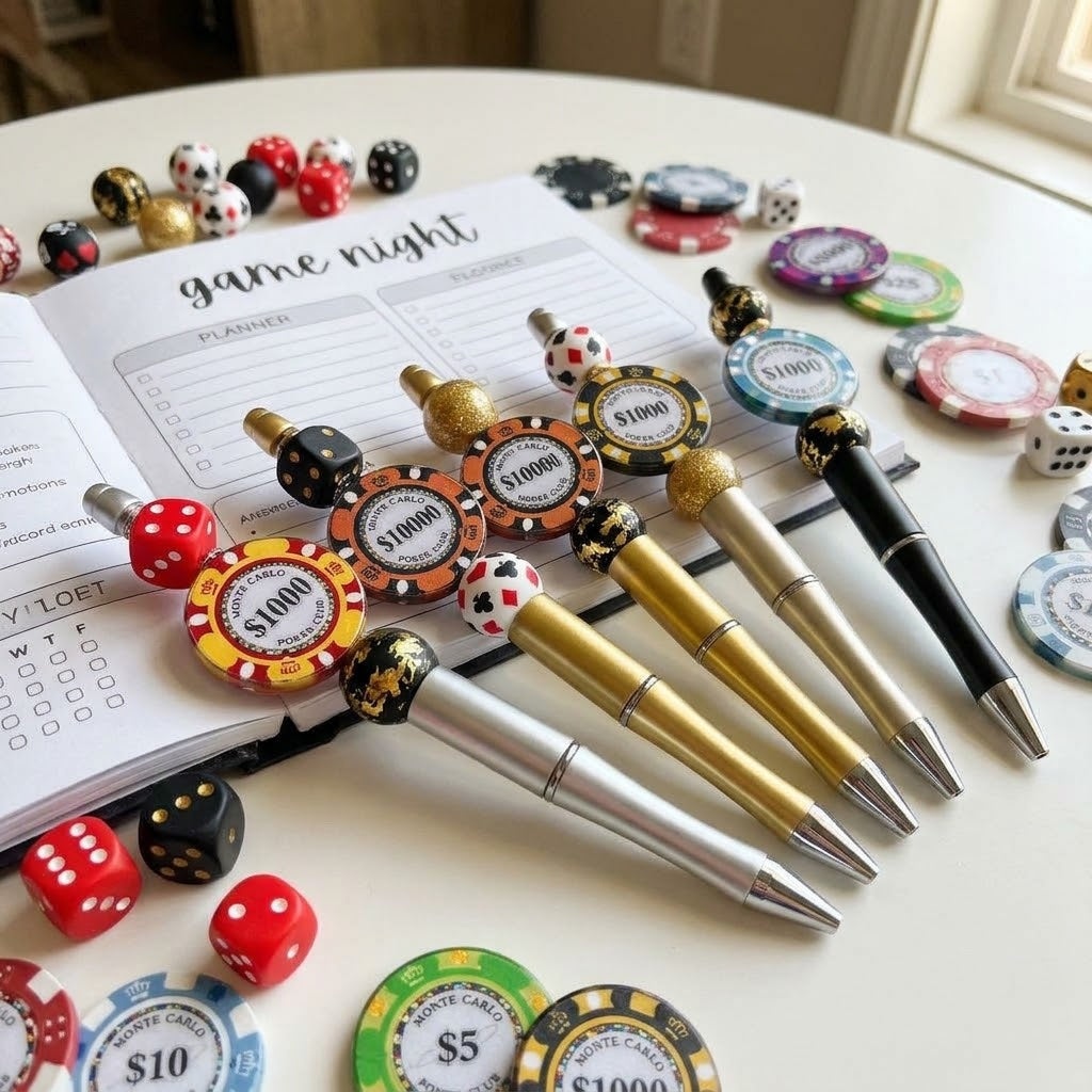 Casino Poker Chip Acrylic Focal Beads, 3-Tone Vegas Game Token Beads for DIY Beadable Pens & Keychains