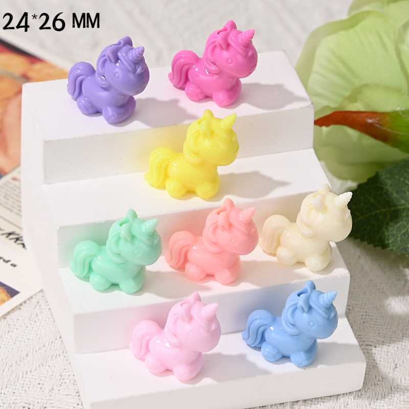 24*26MM Various Colors Acrylic Cartoon Cute Unicorn Straight Hole | Acrylic Bead for DIY Bracelet Keychain Jewelry Making
