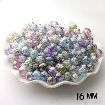 16mm Acrylic Transparent Color Silver-plated Lines Round Beads