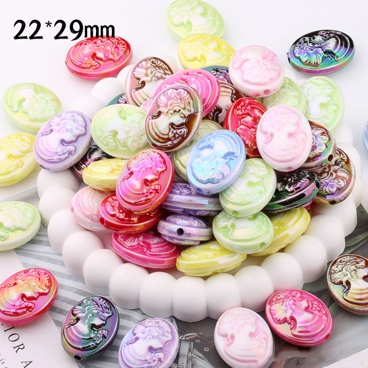 Acrylic Solid Color Gradient Vintage Beauty Head Straight Hole Beaded - Beadable Cat