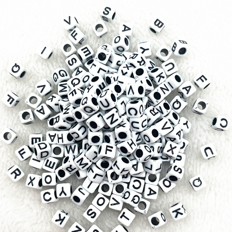 6mm Square & Round Acrylic Alphabet Beads - Colorful Enamel Letter | Acrylic Bead for DIY Bracelet Keychain Jewelry Making