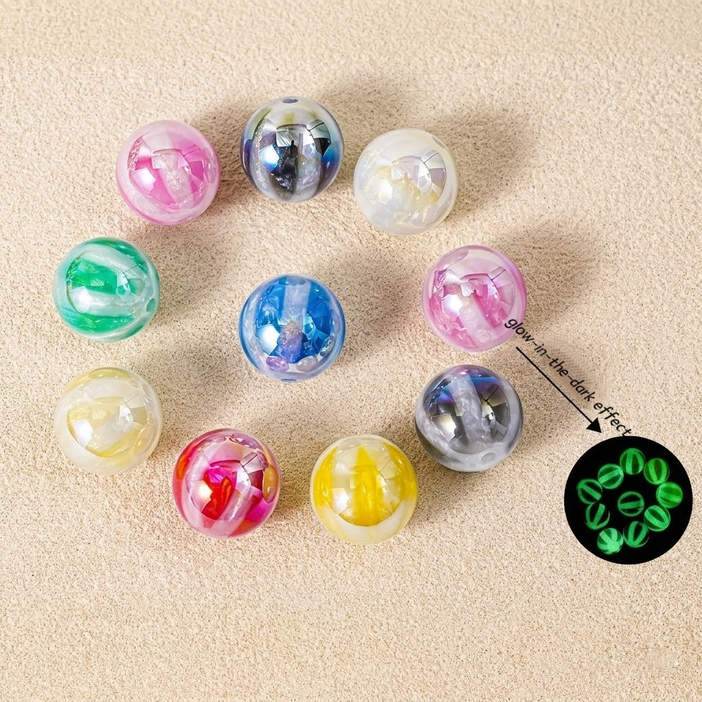 Glow in the Dark Watermelon Beads - 16mm UV Plated Acrylic Round | Acrylic Bead for DIY Bracelet Keychain Jewelry Making
