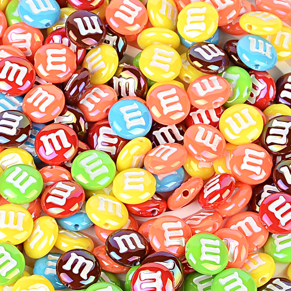 Colorful M&M Theme AB Acrylic Lentil Beads - 14mm Iridescent Pastel | Acrylic Bead for DIY Bracelet Keychain Jewelry Making