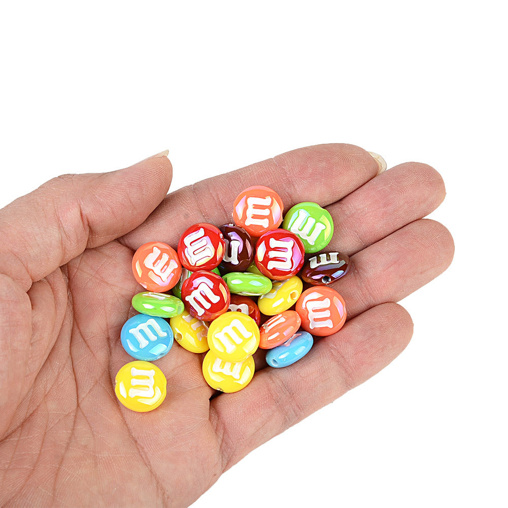 Colorful M&M Theme AB Acrylic Lentil Beads - 14mm Iridescent Pastel | Acrylic Bead for DIY Bracelet Keychain Jewelry Making