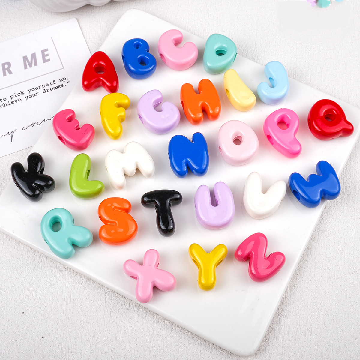 20pcs Large Hole Alphabet Beads - 25mm 3D Bubble Style Letter Beads | Acrylic Bead for DIY Bracelet Keychain Jewelry Making