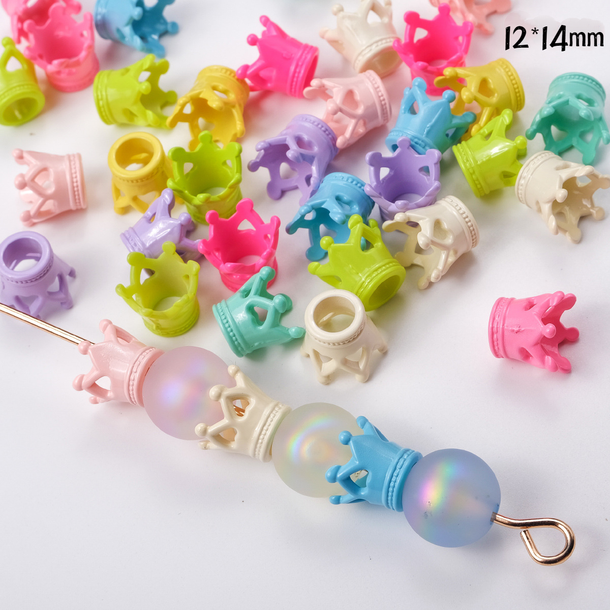 Colorful Glossy Crown Shaped Straight Hole Acrylic Beads | Acrylic Bead for DIY Bracelet Keychain Jewelry Making