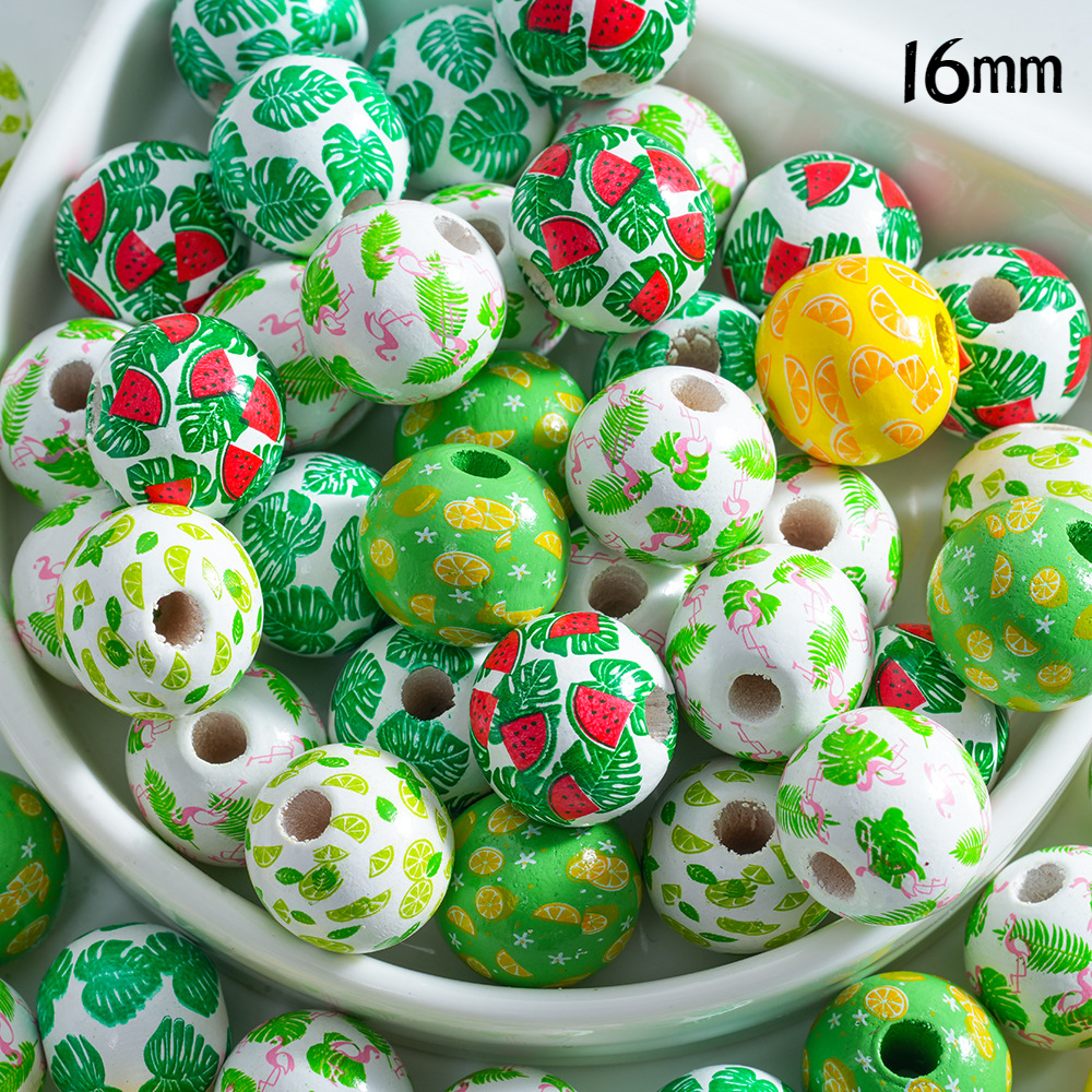 16mm Fruit Leaf Flamingo Printed Straight Hole Acrylic Beads - Beadable Cat