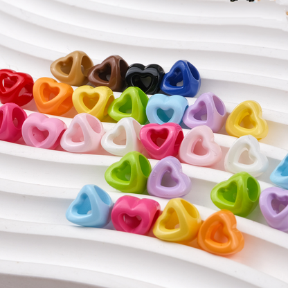 Hollow Heart Large Hole Acrylic Beads - 9mm Lacquered Heart Charms | Acrylic Bead for DIY Bracelet Keychain Jewelry Making