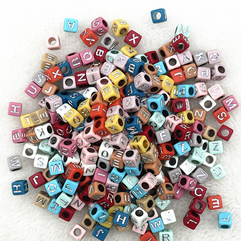 6mm Square & Round Acrylic Alphabet Beads - Colorful Enamel Letter | Acrylic Bead for DIY Bracelet Keychain Jewelry Making