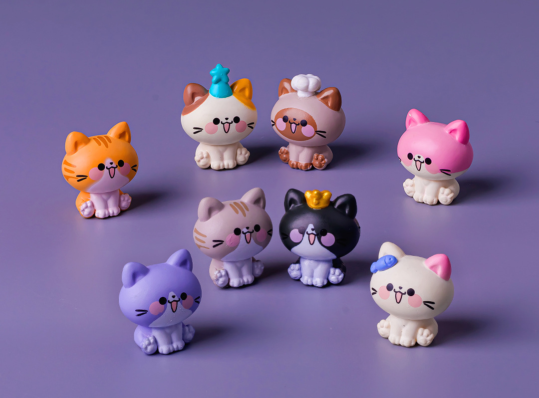Kawaii Sitting Cat Miniature Figures Set, 3D Resin Micro Pastel Kitten Dolls for Office Desk Decor, Car Dashboard, Planter Accents & Cat Lover Gift
