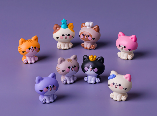 Kawaii Sitting Cat Miniature Figures Set, 3D Resin Micro Pastel Kitten Dolls for Office Desk Decor, Car Dashboard, Planter Accents & Cat Lover Gift