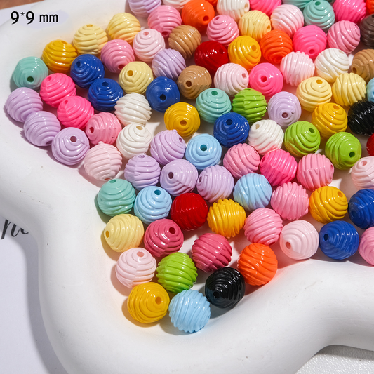 9mm Colorful Spiral Striped Wool Acrylic Straight Hole Beads