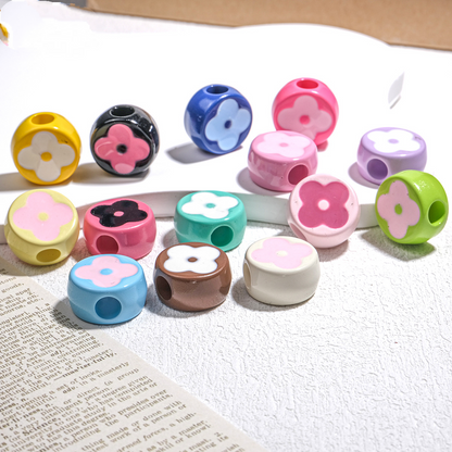 10pcs Vintage Flower Silicone Beads - 18mm Four-Leaf Clover Focal | Acrylic Bead for DIY Bracelet Keychain Jewelry Making