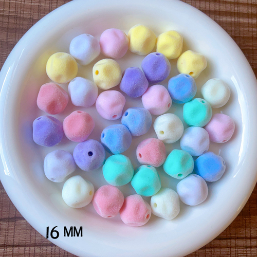 16MM Macaron Color Flocked Fig Shape Straight Hole Beads