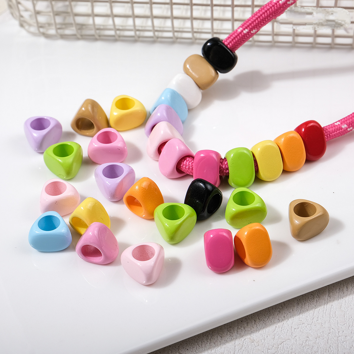 6mm Large Hole Triangle Acrylic Beads - 10.5mm Lacquered Chunky | Acrylic Bead for DIY Bracelet Keychain Jewelry Making