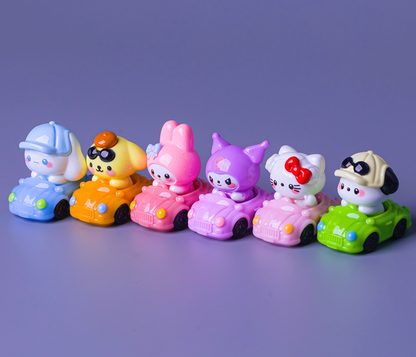 Kawaii Cartoon Animals Driving Convertible Car Miniature Figures Set, 3D Resin Micro Racer Dolls for Car Dashboard, Office Desk Decor, Bookshelf & Collector Gift