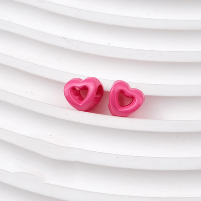Hollow Heart Large Hole Acrylic Beads - 9mm Lacquered Heart Charms | Acrylic Bead for DIY Bracelet Keychain Jewelry Making