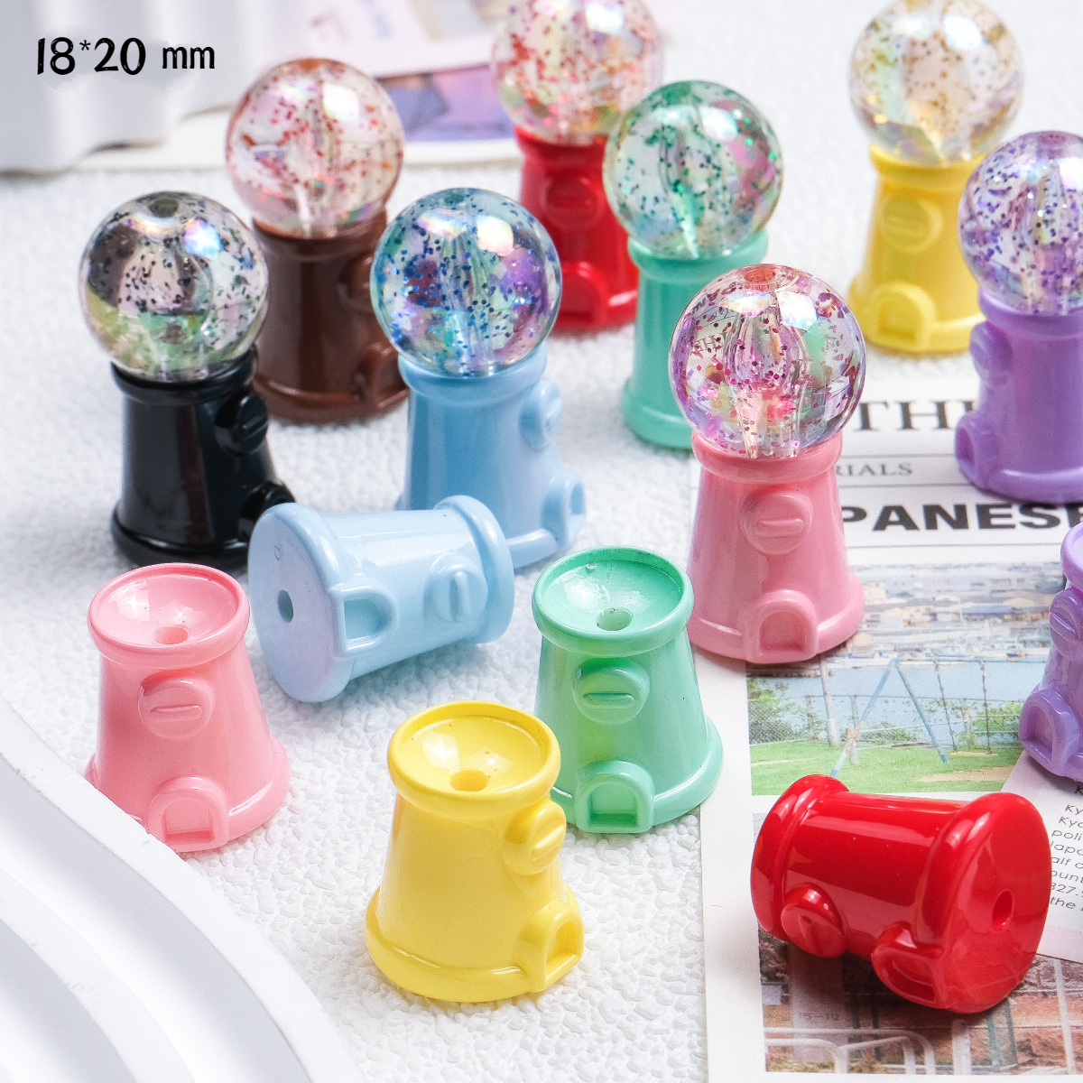 Colorful Painted Acrylic Gashapon Machine Base with Straight Hole | Acrylic Bead for DIY Bracelet Keychain Jewelry Making