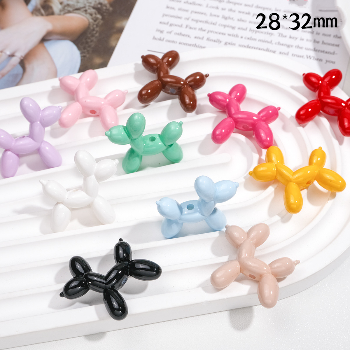 Colorful Painted Glossy Balloon Dog Acrylic Straight Hole Beads | Acrylic Bead for DIY Bracelet Keychain Jewelry Making