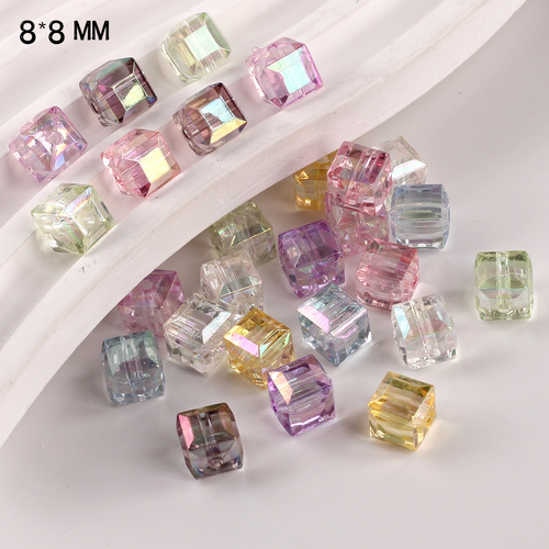 8MM Transparent Acrylic Square Candy Color Beads