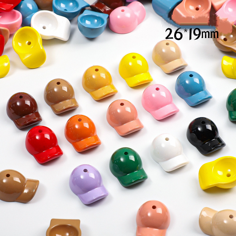 Acrylic Candy-colored Baseball Cap, Painted DIY, Straight Hole | Acrylic Bead for DIY Bracelet Keychain Jewelry Making