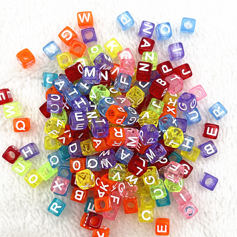 6mm Square & Round Acrylic Alphabet Beads - Colorful Enamel Letter | Acrylic Bead for DIY Bracelet Keychain Jewelry Making