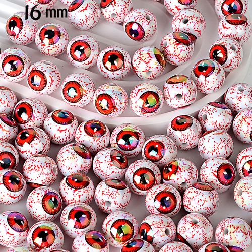 16mm Spooky Eyeball Print Beads - Red Blood Splatter Iridescent AB | Acrylic Bead for DIY Bracelet Keychain Jewelry Making