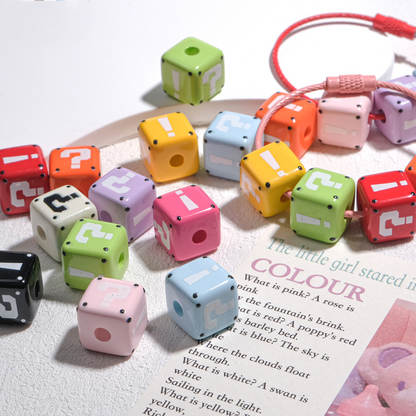10pcs Large Hole Cube Beads Mixed Colors - 14mm Question Mark & | Acrylic Bead for DIY Bracelet Keychain Jewelry Making
