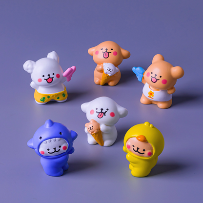 Kawaii Summer Beach Bear Miniature Figures Set, Cute Cartoon Animal Dolls with Swim Rings & Sun Hats, Resin Micro Desktop Decor, Car Dashboard & Planter Accents