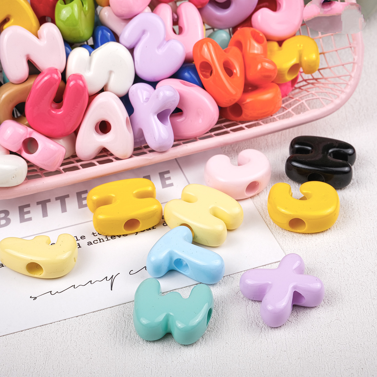 20pcs Large Hole Alphabet Beads - 25mm 3D Bubble Style Letter Beads | Acrylic Bead for DIY Bracelet Keychain Jewelry Making