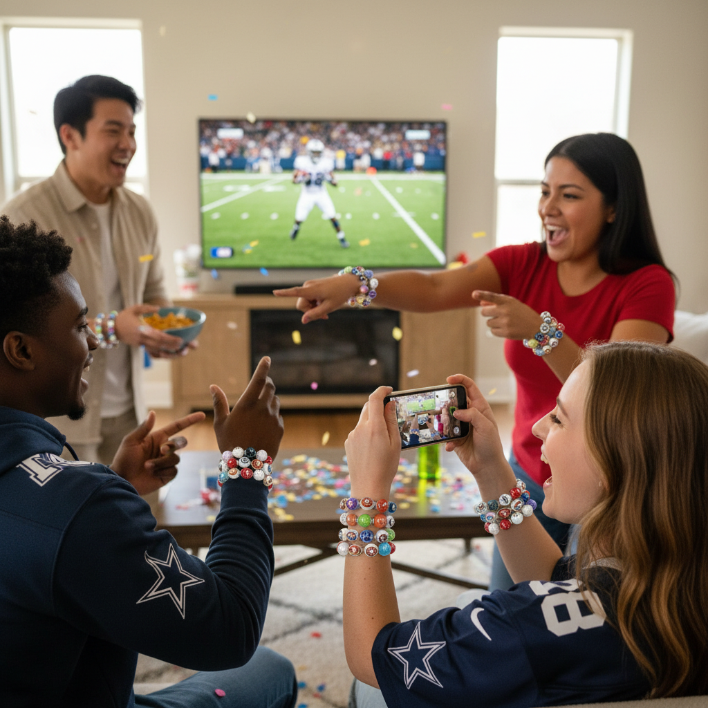 NFL Team Beaded Bracelet – Silicone & Acrylic Beads Fan Jewelry | DIY Sports Fan Bracelet & Keychain Craft Bead