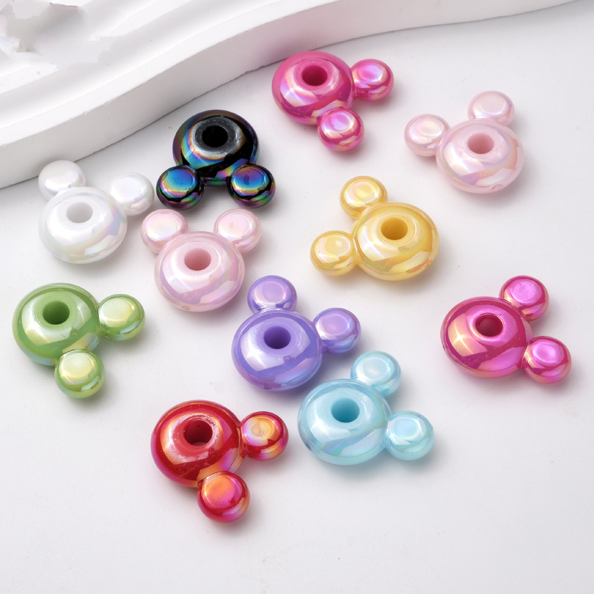 20pcs Iridescent AB Mouse Head Beads - 23mm Colorful Aurora Acrylic | Acrylic Bead for DIY Bracelet Keychain Jewelry Making