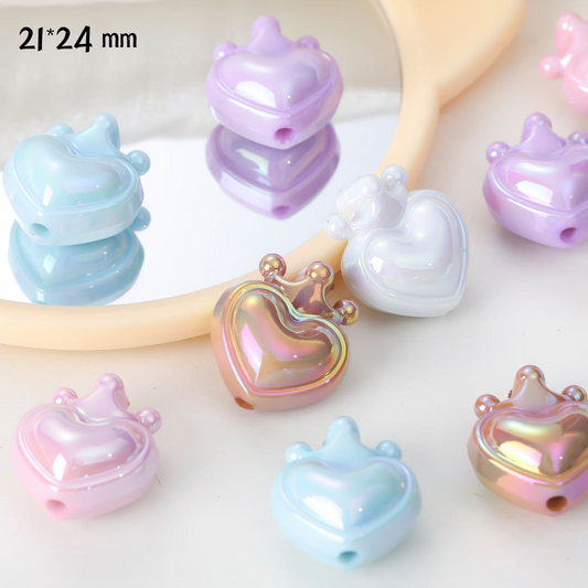 Five-color UV Crown Heart Acrylic Solid Color Straight Hole Beads