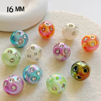16mm UV Colored Heavy-duty Straight Hole Beads with Small Diamonds