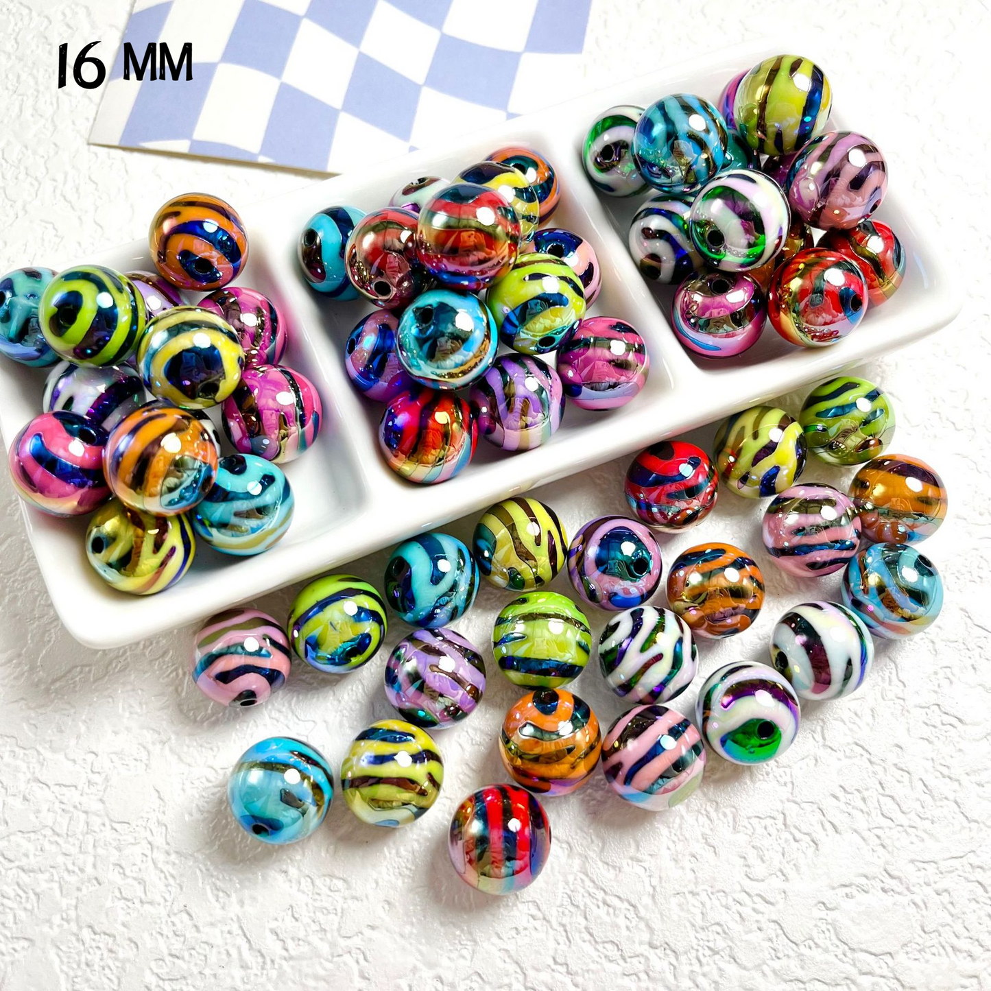 UV-plated Colorful Zebra Stripes Straight Hole Acrylic Beads - Beadable Cat