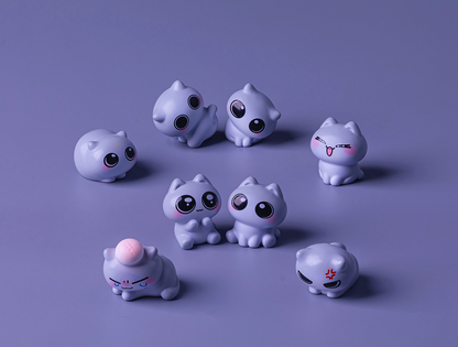 Funny Emotion Cat Miniature Figures Set, 3D Resin Micro Purple Meme Kitten Statues for Office Desk Decor, Car Dashboard, Computer Monitor & Gift Set