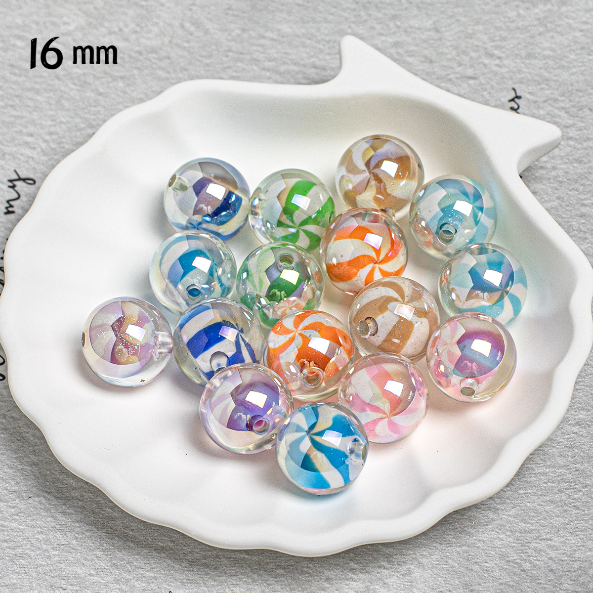 16mm Iridescent Candy Swirl Acrylic Beads, Colorful Clear Pinwheel Round Beads for DIY Beadable Pens, Keychains Jewelry Making Supplies