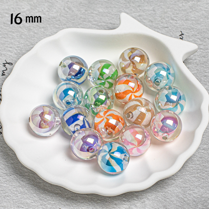 16mm Iridescent Candy Swirl Acrylic Beads, Colorful Clear Pinwheel Round Beads for DIY Beadable Pens, Keychains Jewelry Making Supplies