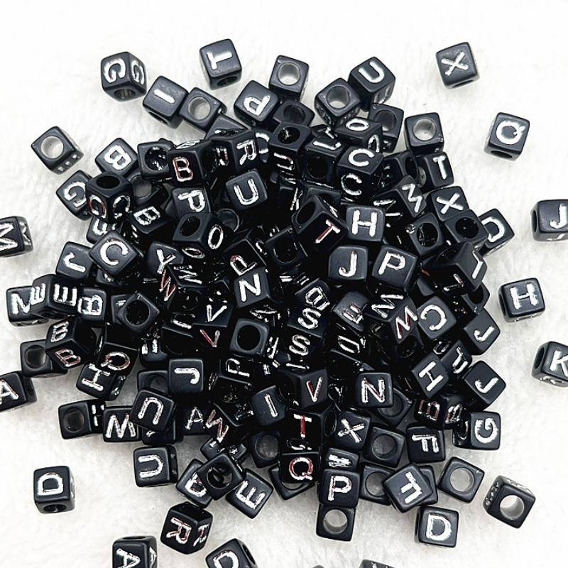 6mm Square & Round Acrylic Alphabet Beads - Colorful Enamel Letter | Acrylic Bead for DIY Bracelet Keychain Jewelry Making