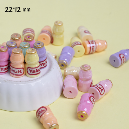 Colorful 3D Mini Beverage Bottle Shaped Acrylic Straight Hole Beads