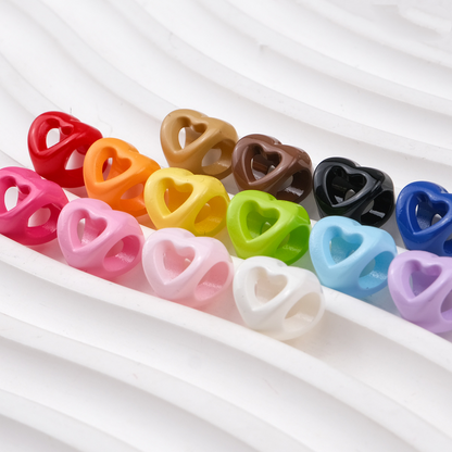 Hollow Heart Large Hole Acrylic Beads - 9mm Lacquered Heart Charms | Acrylic Bead for DIY Bracelet Keychain Jewelry Making