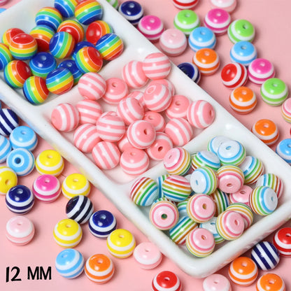 12mm Resin Candy Color Rainbow Striped Round Beads Acrylic Beads