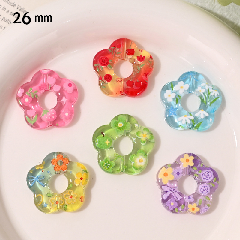 Transparent Flower Resin Beads with Hole, 3D Cute Floral Spacer Beads for DIY Jewelry Making, Beadable Pen Crafts, Bracelet Necklace Accessories