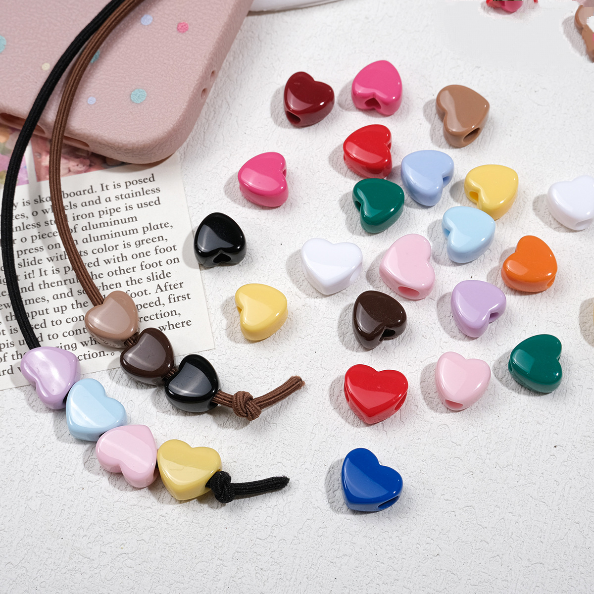 100pcs Mixed Color Heart-Shaped Spacer Beads - 11mm/14mm Large Hole | Acrylic Bead for DIY Bracelet Keychain Jewelry Making