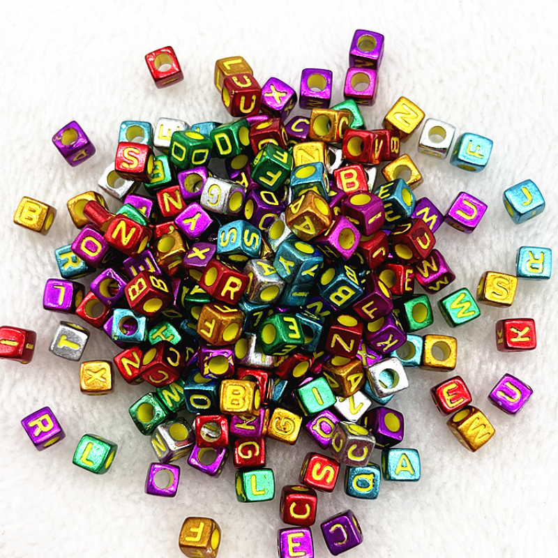 6mm Square & Round Acrylic Alphabet Beads - Colorful Enamel Letter | Acrylic Bead for DIY Bracelet Keychain Jewelry Making
