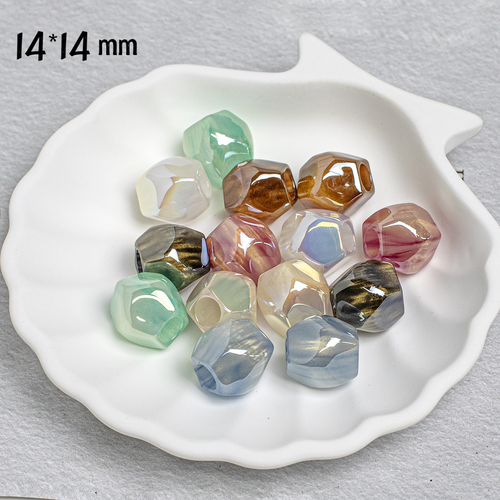 14mm Faceted Aurora Geometric Beads with 5mm Large Hole, Iridescent Acrylic Spacer Beads for Beadable Pens & DIY Jewelry Making