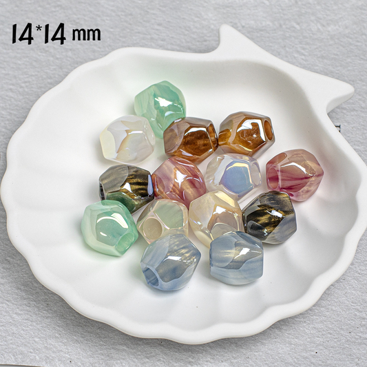 14mm Faceted Aurora Geometric Beads with 5mm Large Hole, Iridescent Acrylic Spacer Beads for Beadable Pens & DIY Jewelry Making